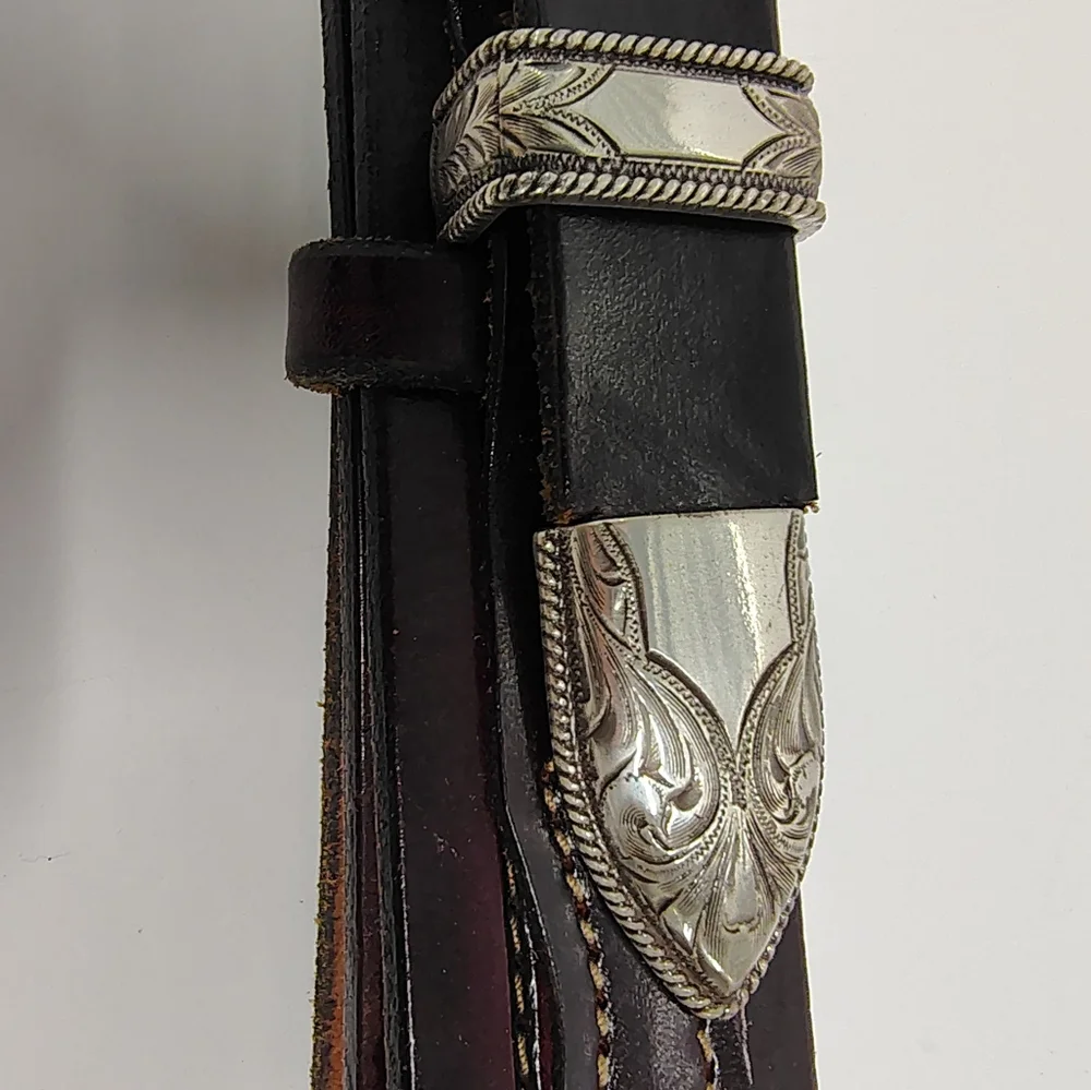 LEATHER MEN'S BELT WESTERN HANDMADE,  FILIGREE SILVER BUCKLE, ⭐ CONCHOS Sz 42-46 - Picture 2 of 15